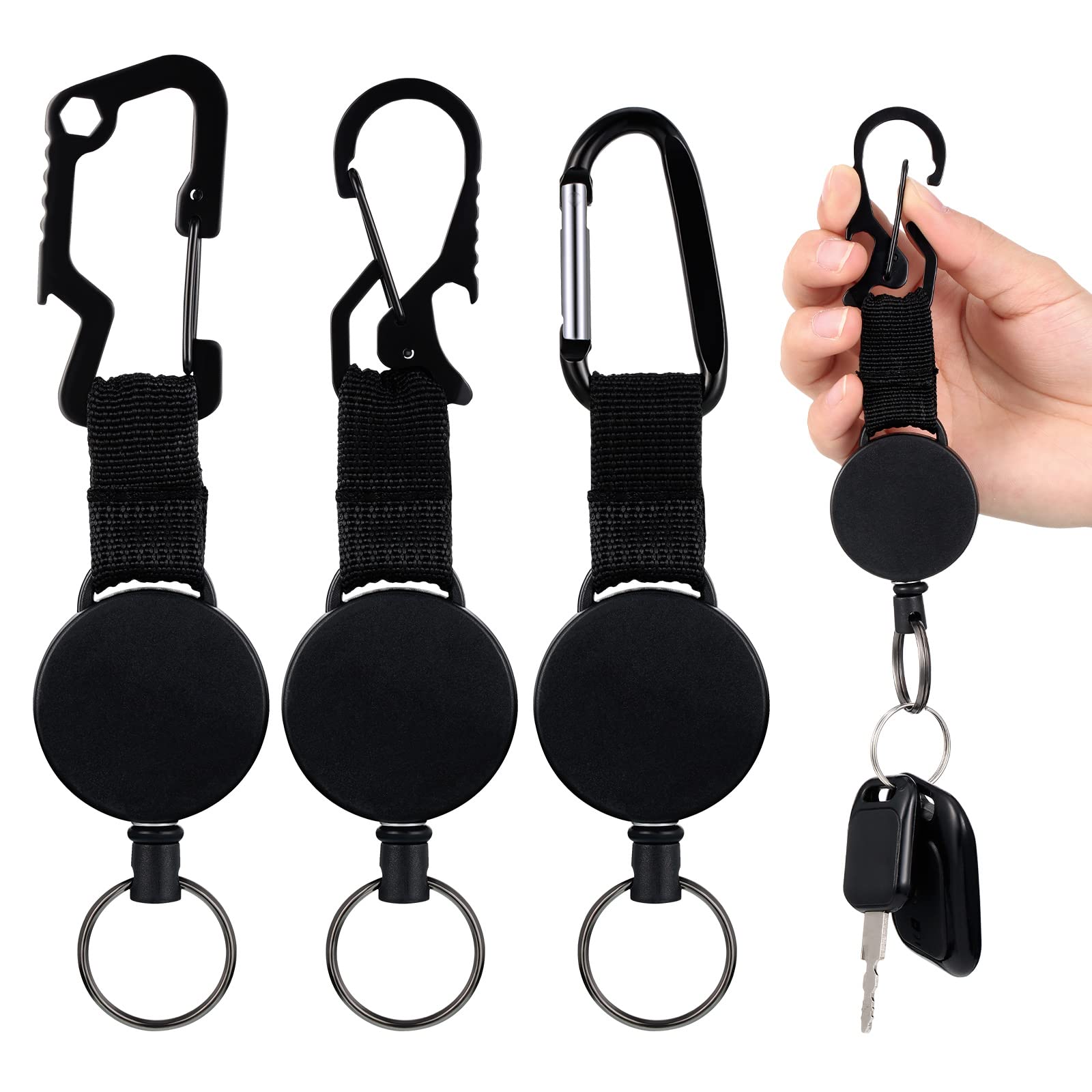 Fainne 3 Pcs Retractable Key Chain Multitool Heavy Duty Badge Holder Retractable Badge Holder Reel With Steel Cable, Quick Relea